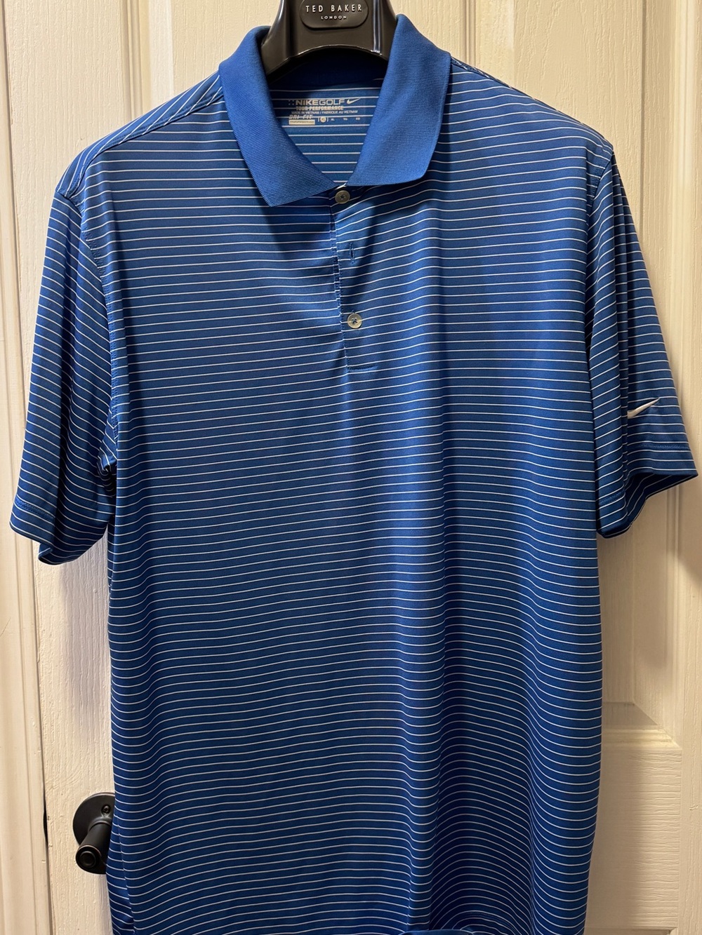 NikeGolf Blue Polo with White Micro-Stripes